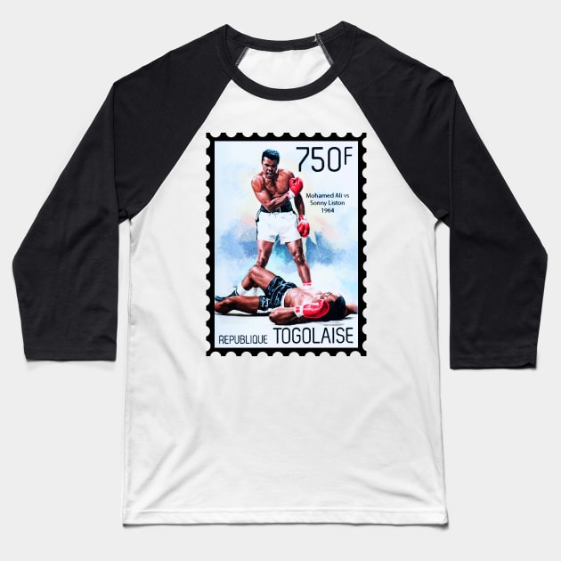 Muhammad Ali Postage Stamp Baseball T-Shirt by VintCam
